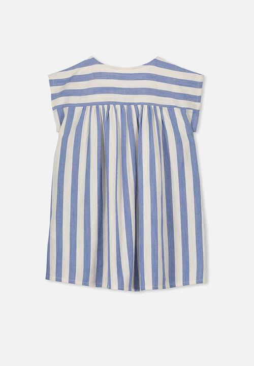 Cotton On - Penny short sleeve dress - blue & cream 