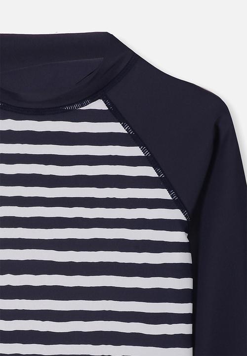 Cotton On - Flynn long sleeve rash vest - navy & white 