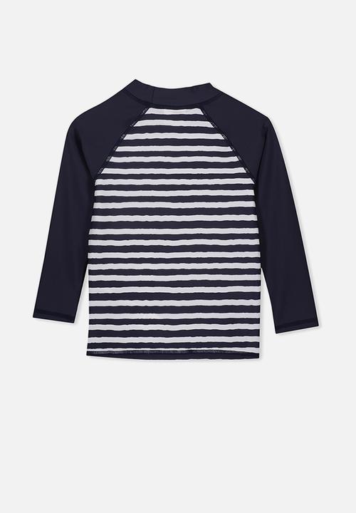 Cotton On - Flynn long sleeve rash vest - navy & white 