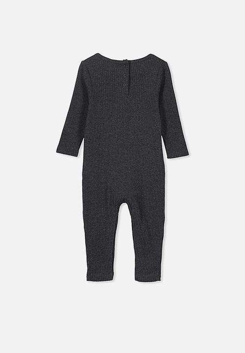 Cotton On - The rib snap romper - charcoal 