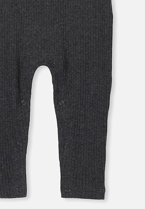 Cotton On - The rib snap romper - charcoal 
