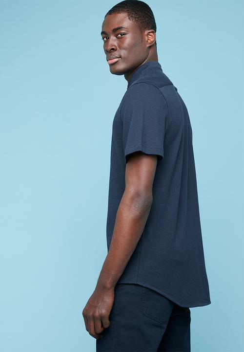 Superbalist - Pique knit mandarin shirt - navy