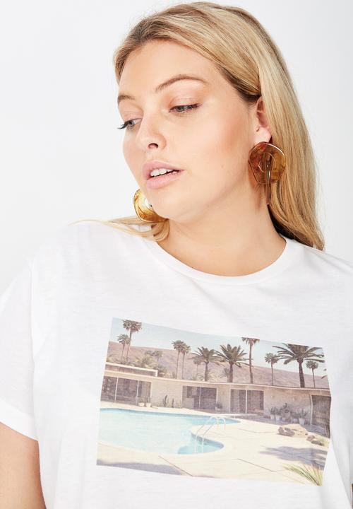 Cotton On - Curve graphic tee palm springs - white