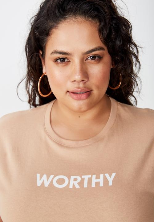 Cotton On - Curve graphic tee worthy - neutral