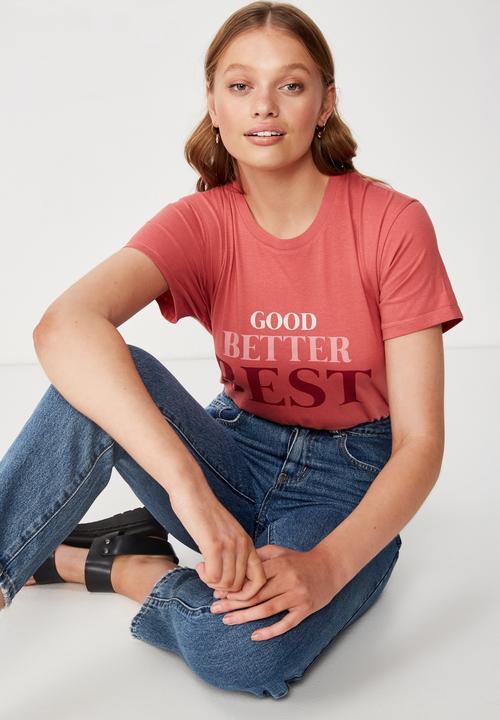 Cotton On - Classic slogan T-shirt good better best - coral
