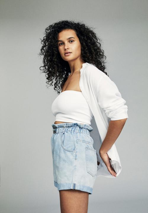 Cotton On - Denim paperbag short - brooklyn blue