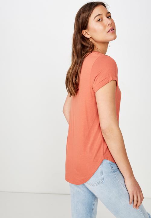 Cotton On - Karly short sleeve v-neck top - orange