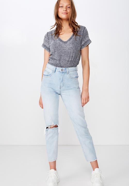 Cotton On - Karly short sleeve v neck top - grey