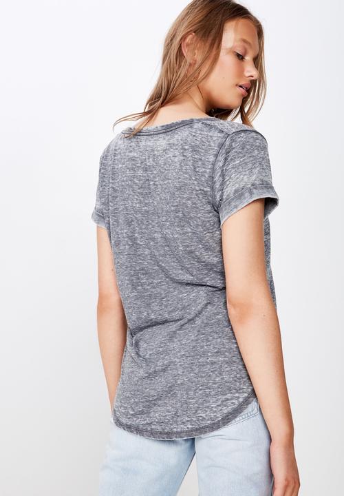 Cotton On - Karly short sleeve v neck top - grey