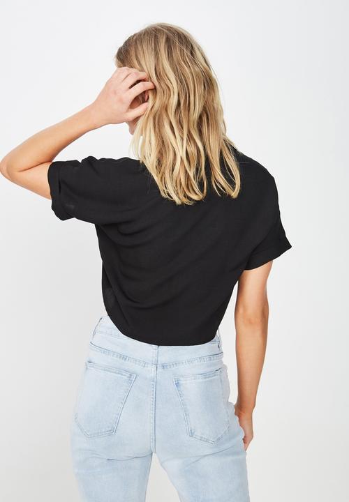 Cotton On - Tilly tie front cropped shirt - black