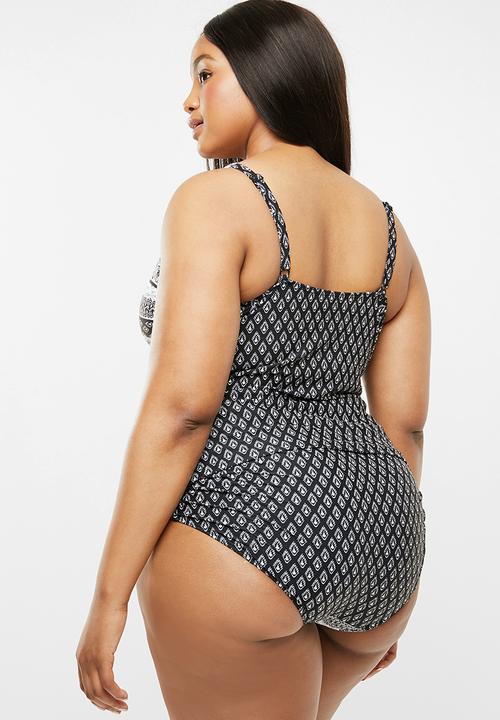 Quayside - Cross Front Tankini - black & white 