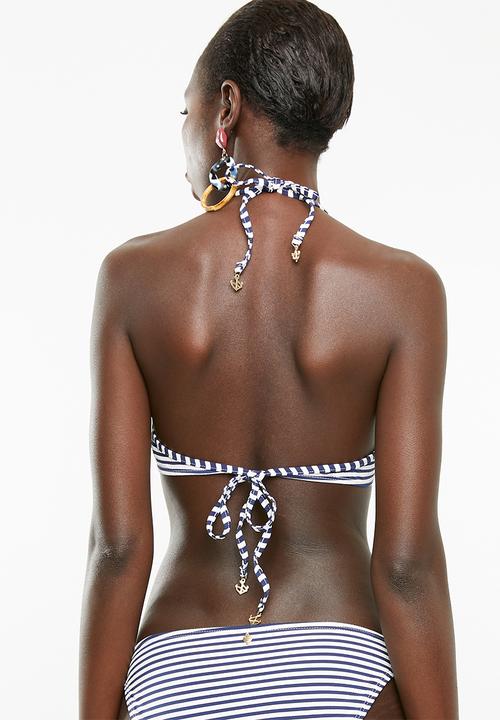 SISSY BOY - Twisted bikini top - blue & white