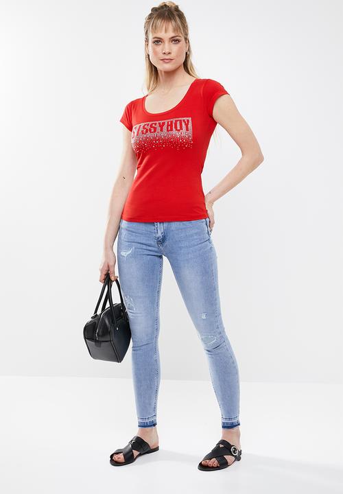 SISSY BOY - Bling basic tee - red