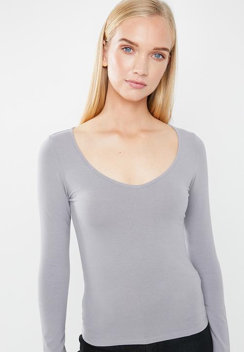 Supré  - Longsleeve longline deep v-neck - purple