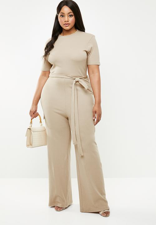 Missguided - Curve utility rib wide leg jumpsuit - neutral
