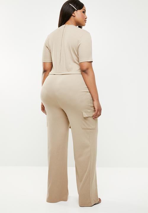 Missguided - Curve utility rib wide leg jumpsuit - neutral