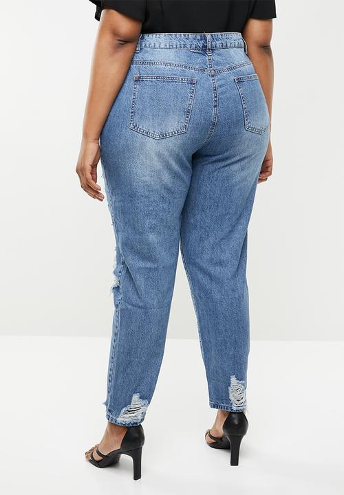 Missguided - Curve riot distressed jeans stonewash - blue