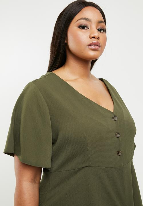 Brave Soul - Curve peplem hem top - khaki