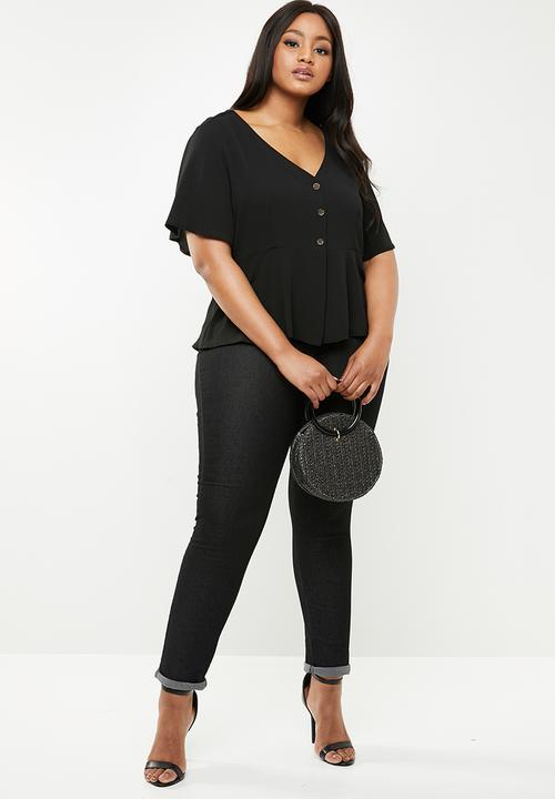Brave Soul - Curve peplem hem top - black