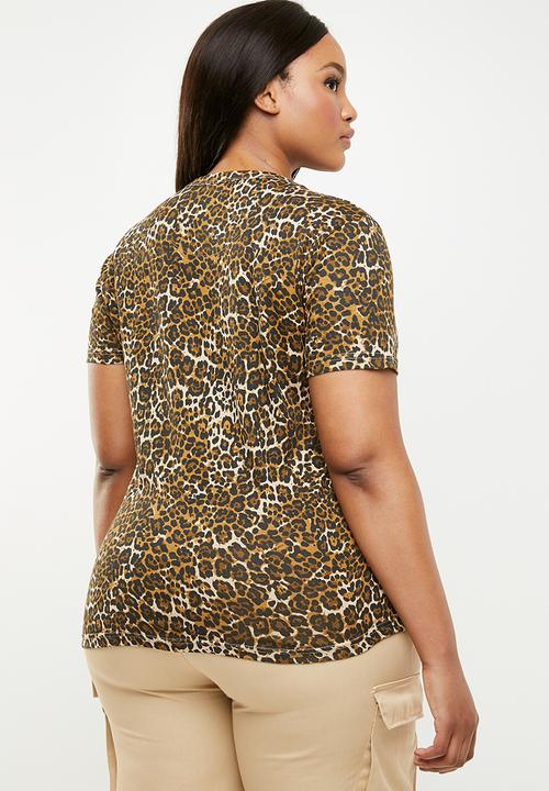 Brave Soul - Curve crew neck short sleeve T-shirt - brown
