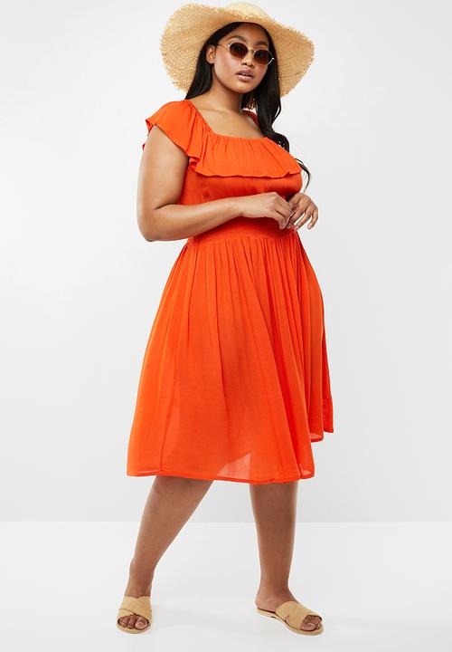 Brave Soul - Curve off the shoulder dress - orange 