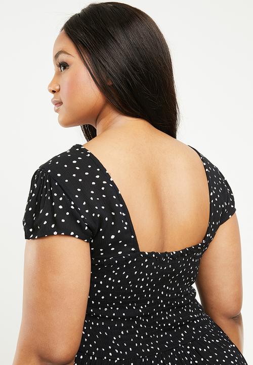 Brave Soul - Curve all over printed smock dress - black & white 