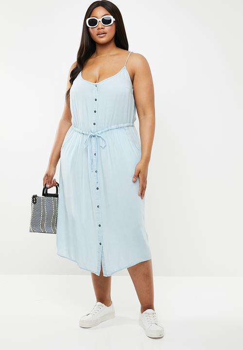 Brave Soul - Curve button through dress - blue