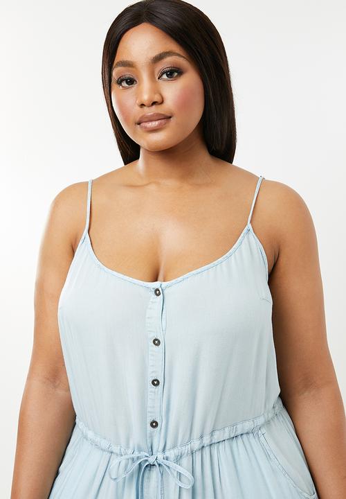 Brave Soul - Curve button through dress - blue
