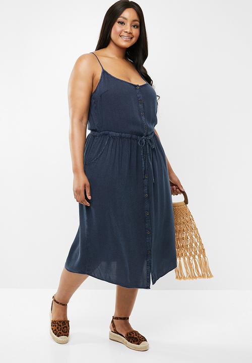 Brave Soul - Curve button through dress - navy