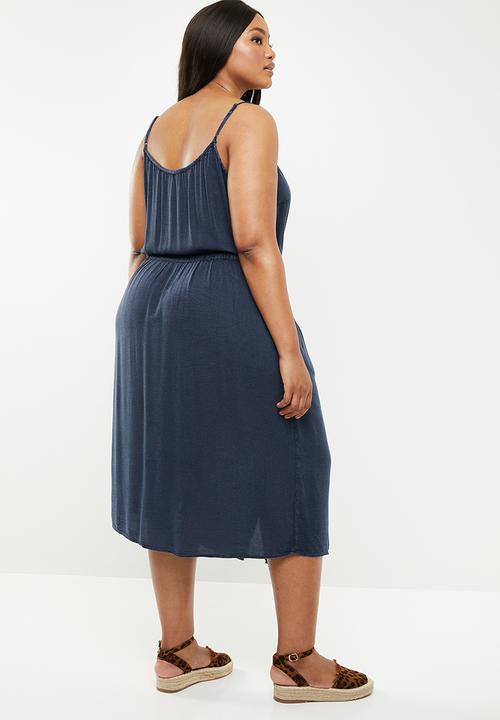 Brave Soul - Curve button through dress - navy
