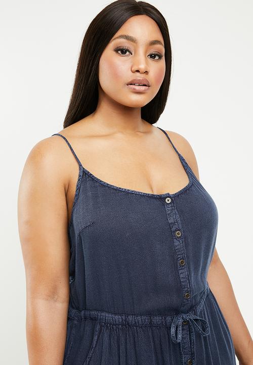 Brave Soul - Curve button through dress - navy