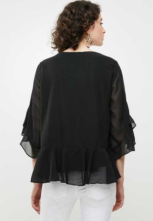 Vero Moda - Malva minni peplum top - black