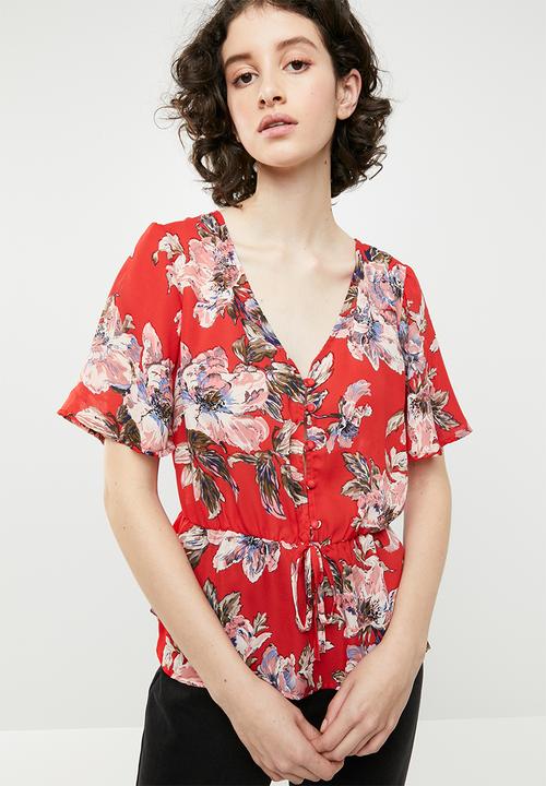Brave Soul - V-neck frill blouse - multi