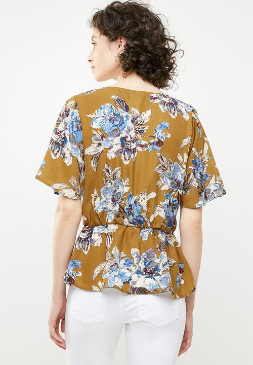 Brave Soul - V-neck frill blouse - brown