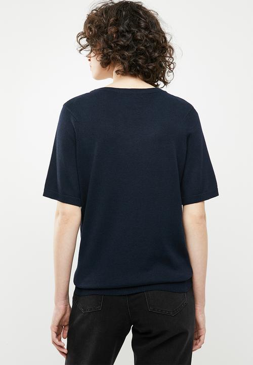 Brave Soul - Short sleeve knitted top - navy