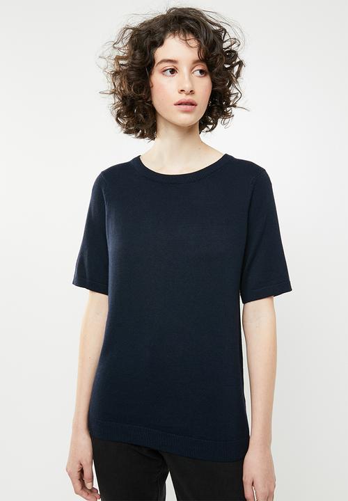 Brave Soul - Short sleeve knitted top - navy