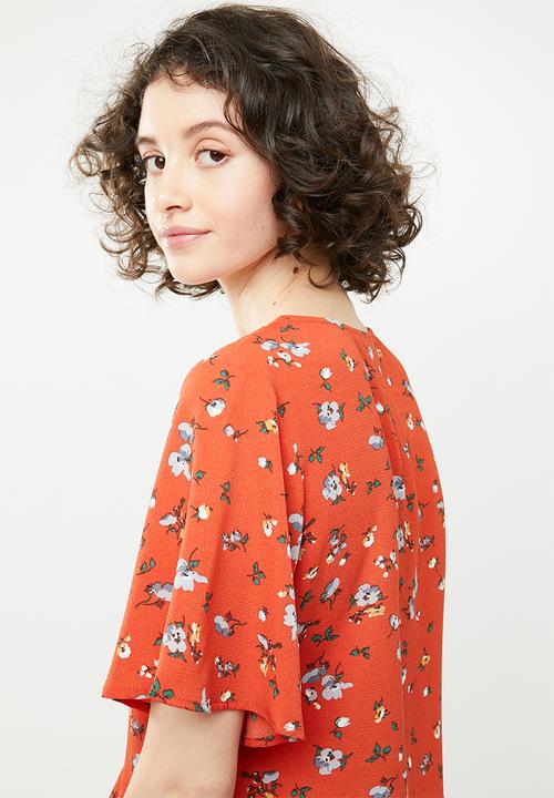 Brave Soul - Crop blouse with tie detail - orange
