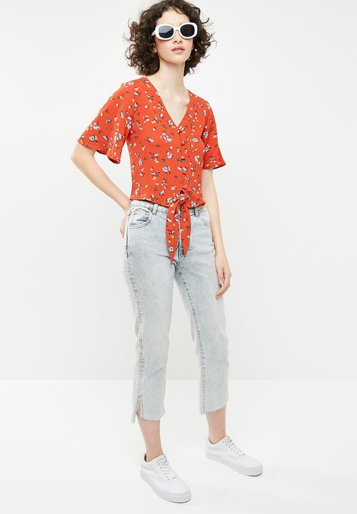 Brave Soul - Crop blouse with tie detail - orange