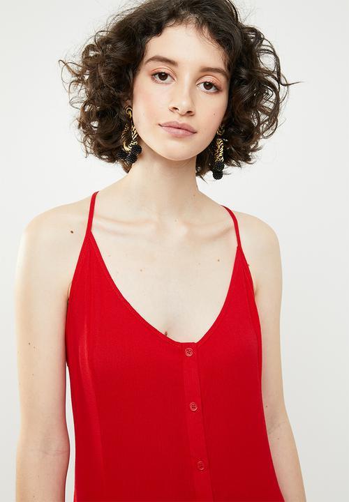 Brave Soul - Strappy woven button through dress - red