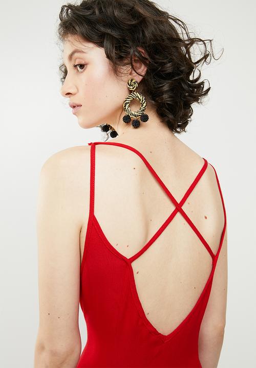 Brave Soul - Strappy woven button through dress - red