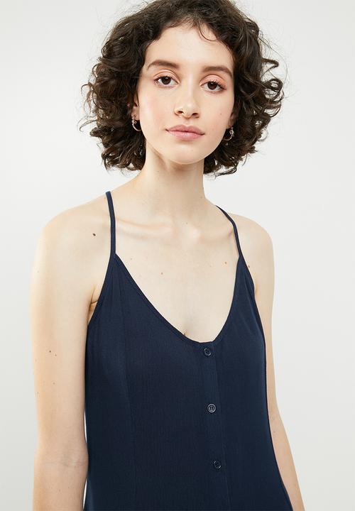 Brave Soul - Strappy woven button through dress - navy