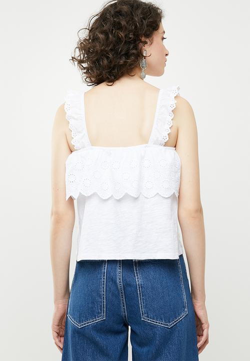 Forever21 - Broderie detail overlay crop top - white