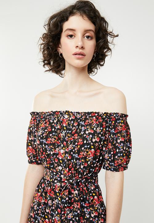 Forever21 - Off shoulder floral dress with tie - multi