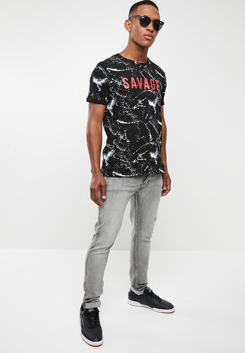 Brave Soul - Slang short sleeve tee - black & white 