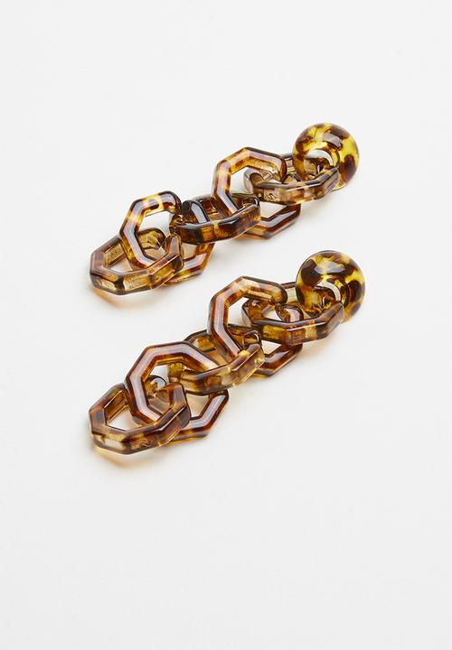 Superbalist - Hexagon animal print earrings - brown & black