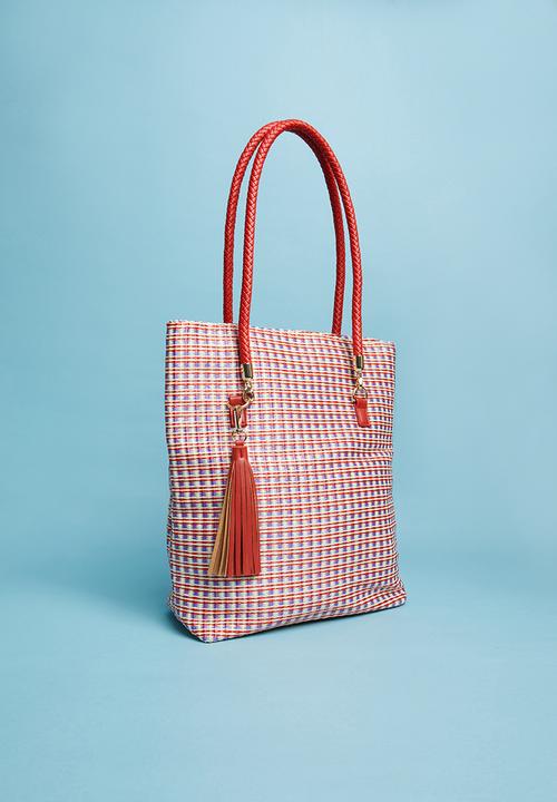 Superbalist - Woven shopper bag with tassel - blue & red