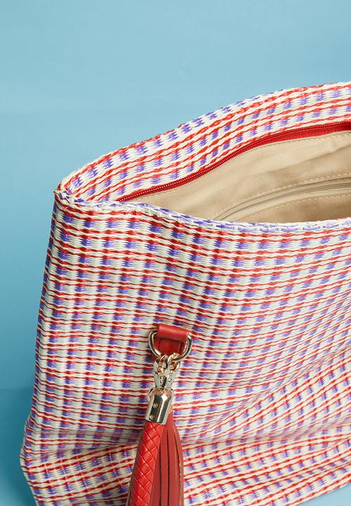 Superbalist - Woven shopper bag with tassel - blue & red