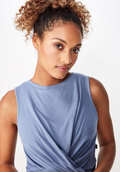 Cotton On - Rib twist front crop tank  - blue