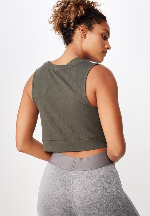 Cotton On - Rib twist front crop tank  - green