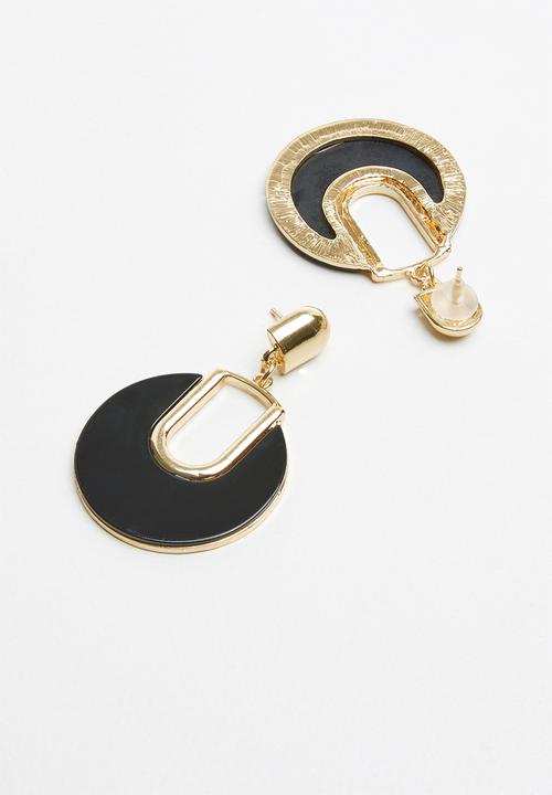 Superbalist - Disk shape resin earrings - black & gold